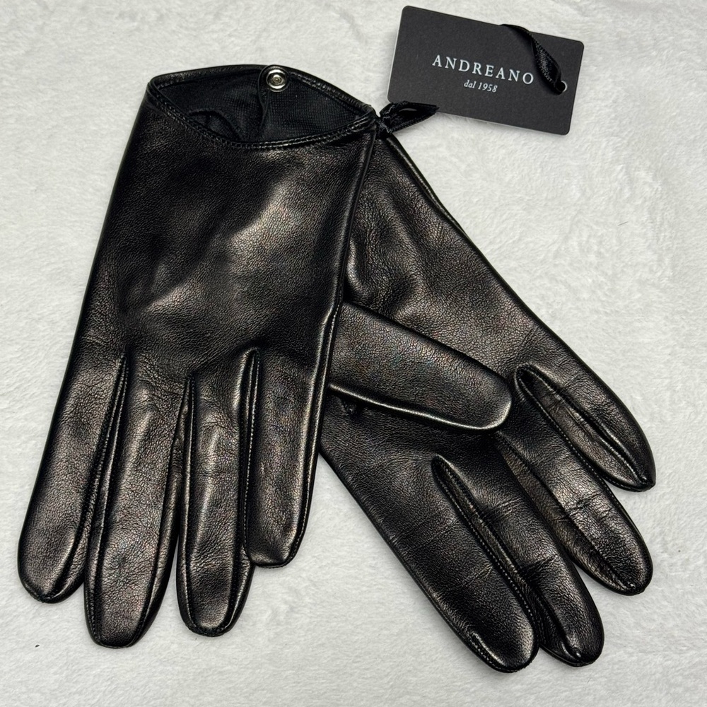 ANDREANO Women’s Black Leather Wrist Gloves NWT